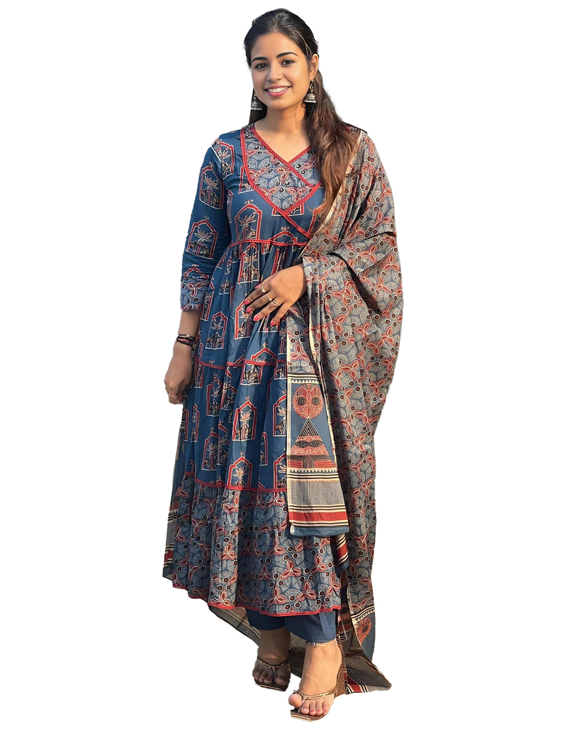 Women’s Rayon Printed Anarkali Kurta with Dupatta Set