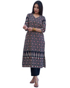 Black Rayon Calf Length Kurta for Women