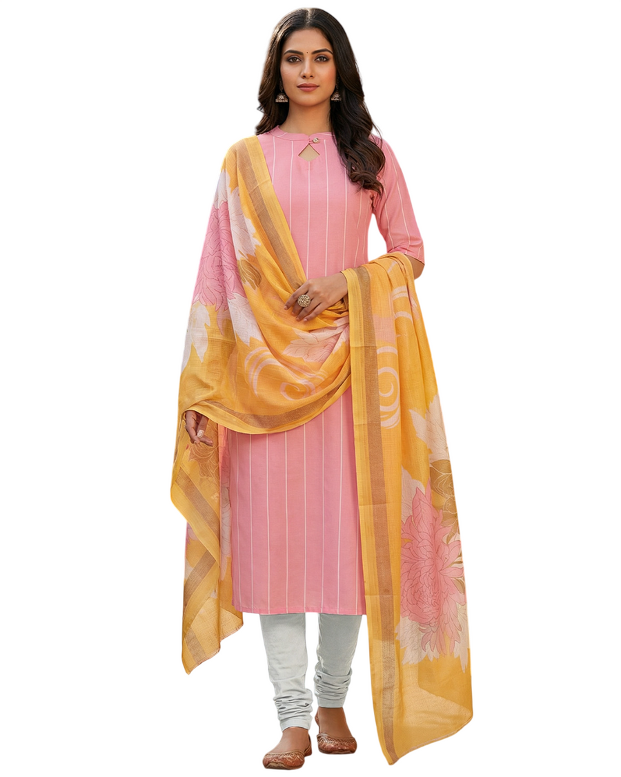Women's Pink Rayon Kurti with Dupatta – Casual Chic
