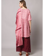 Cotton blend print kurta set with dupatta