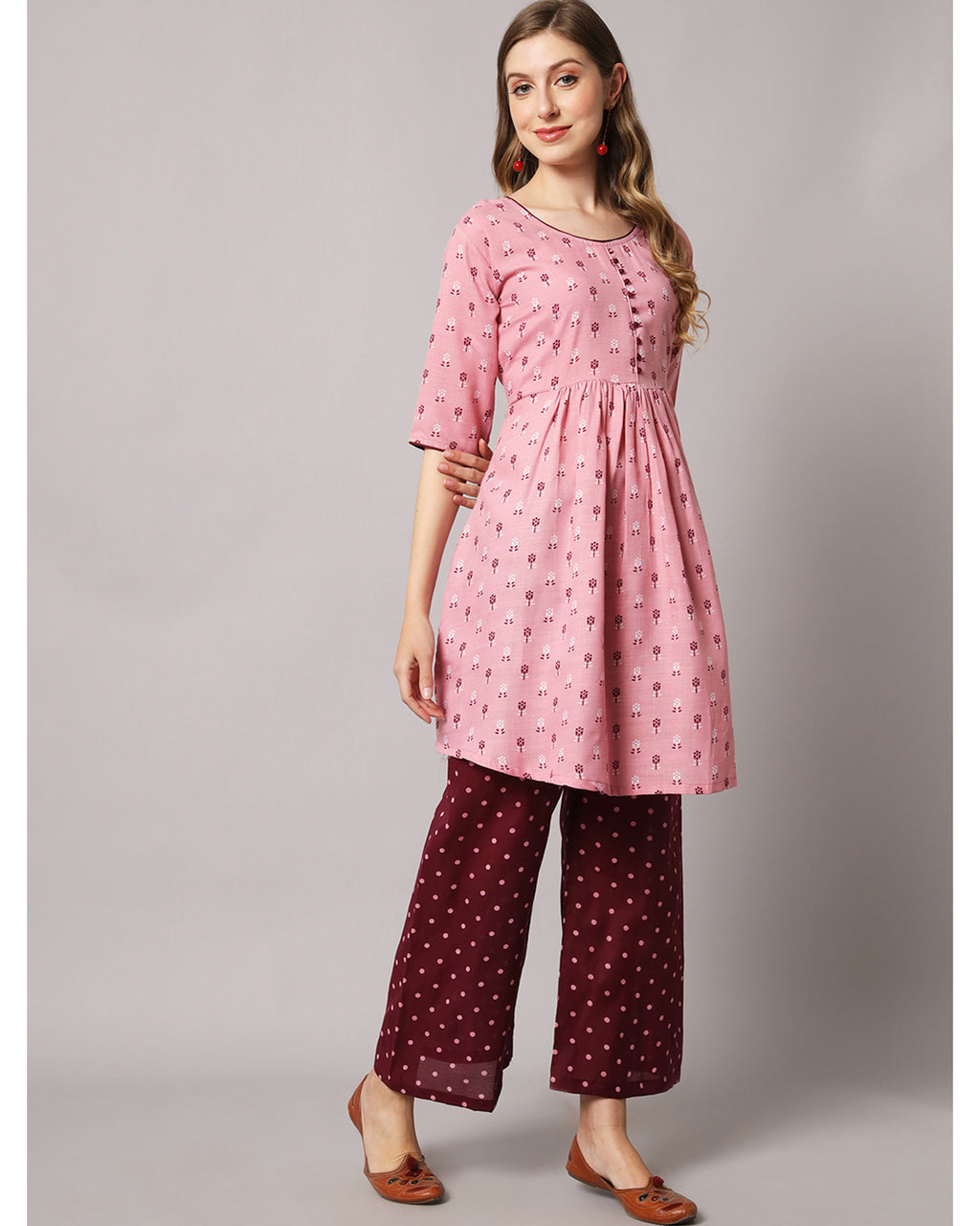 Cotton blend print kurta set with dupatta