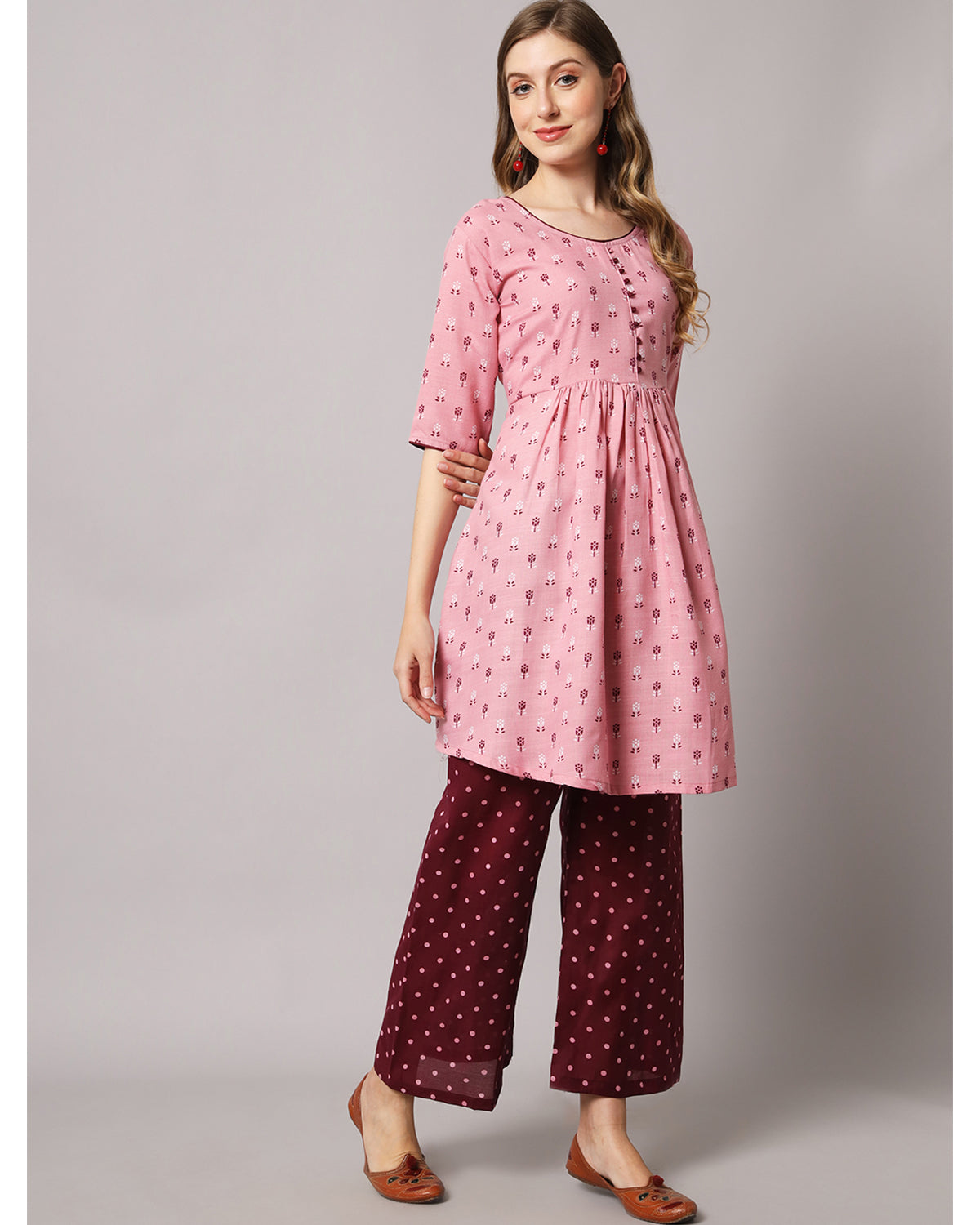 Cotton blend print kurta set with dupatta