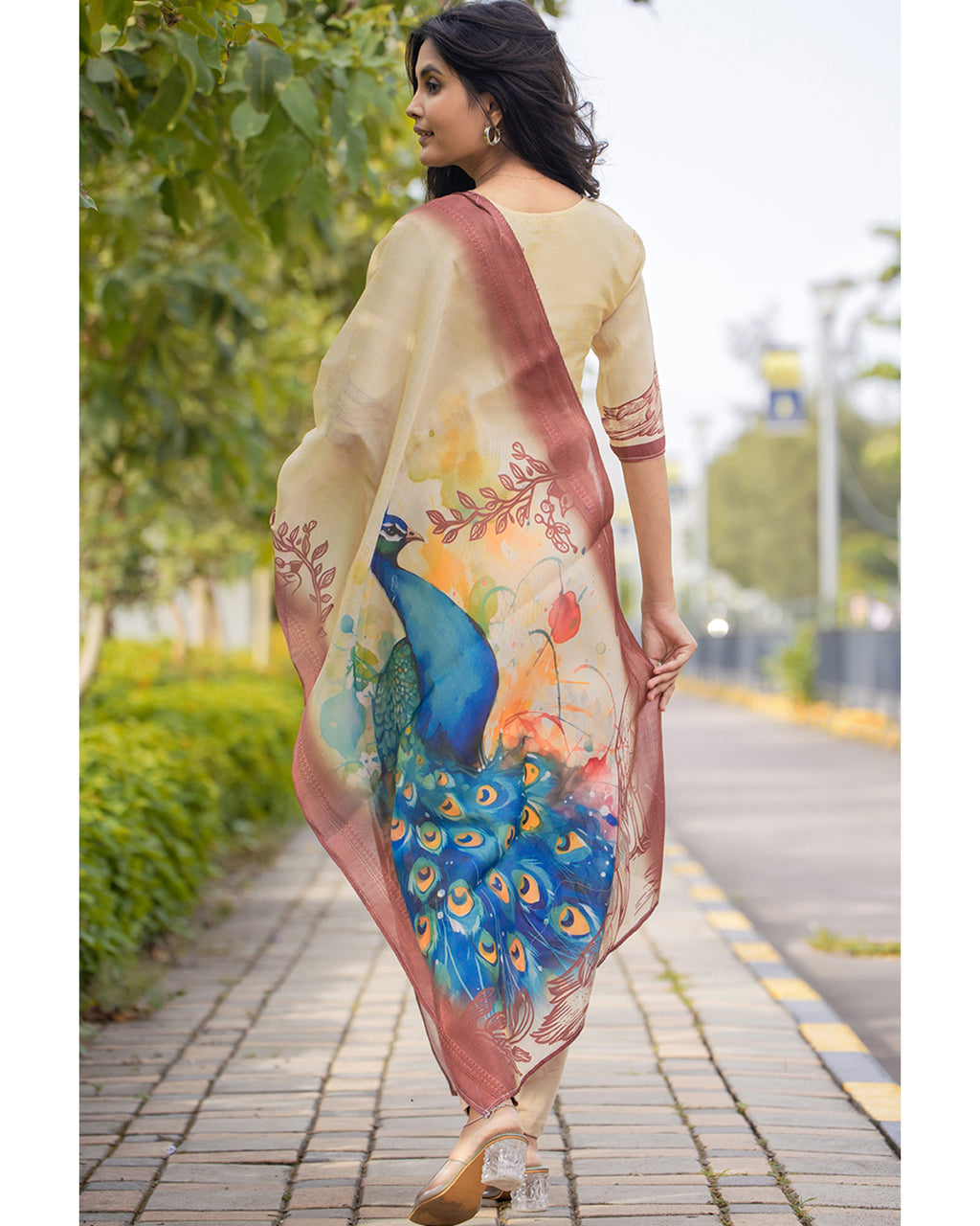 Women’s Shimmer Silk Printed Kurta with Dupatta