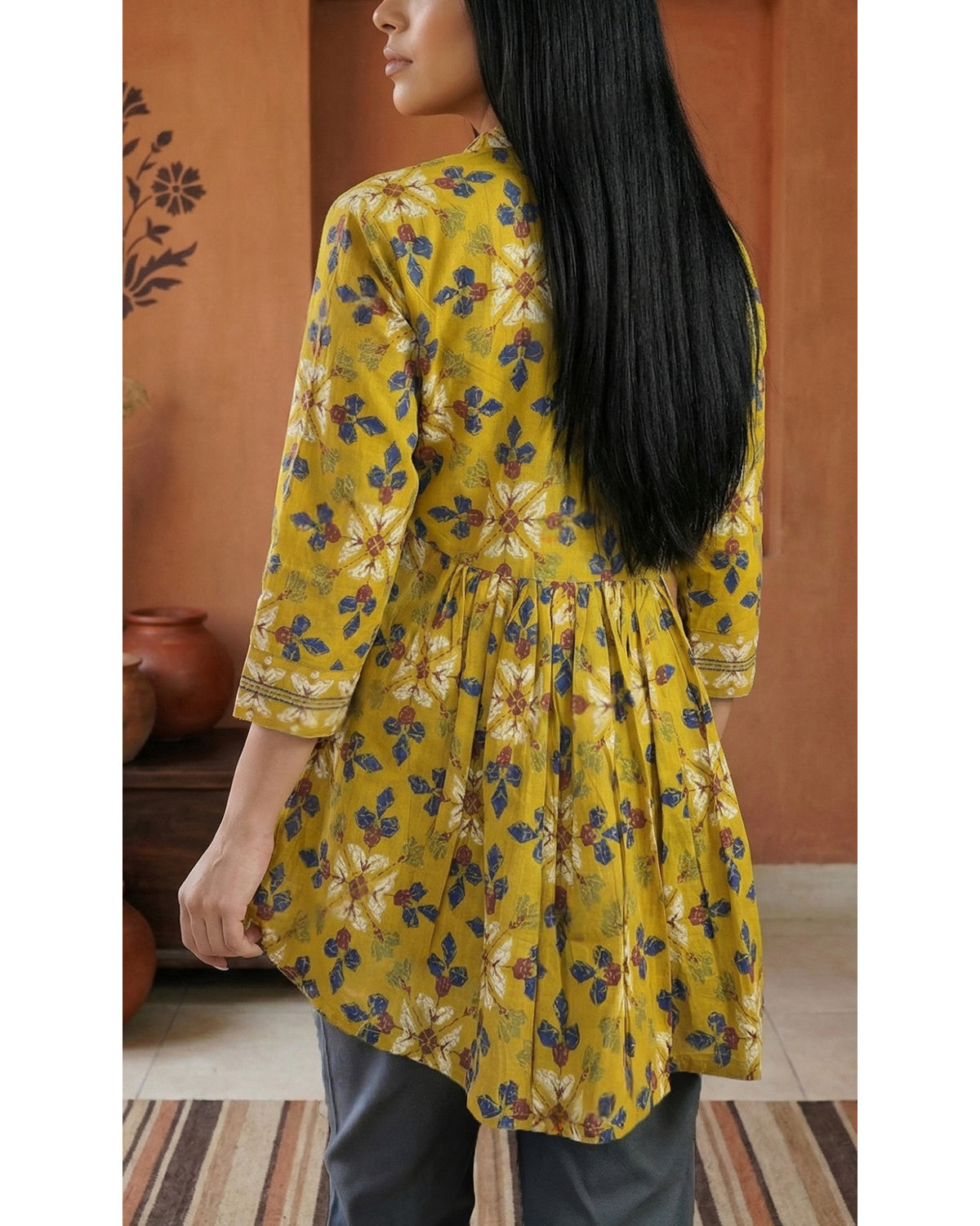 Women’s Cotton Floral Printed A-Line Tunic Top for Office Wear