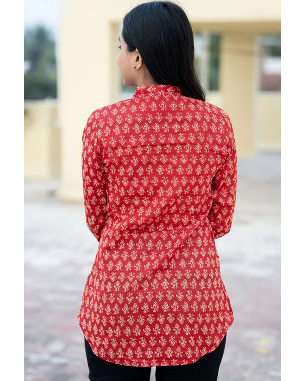 Women's Cotton Stitched Printed Straight Short Kurta