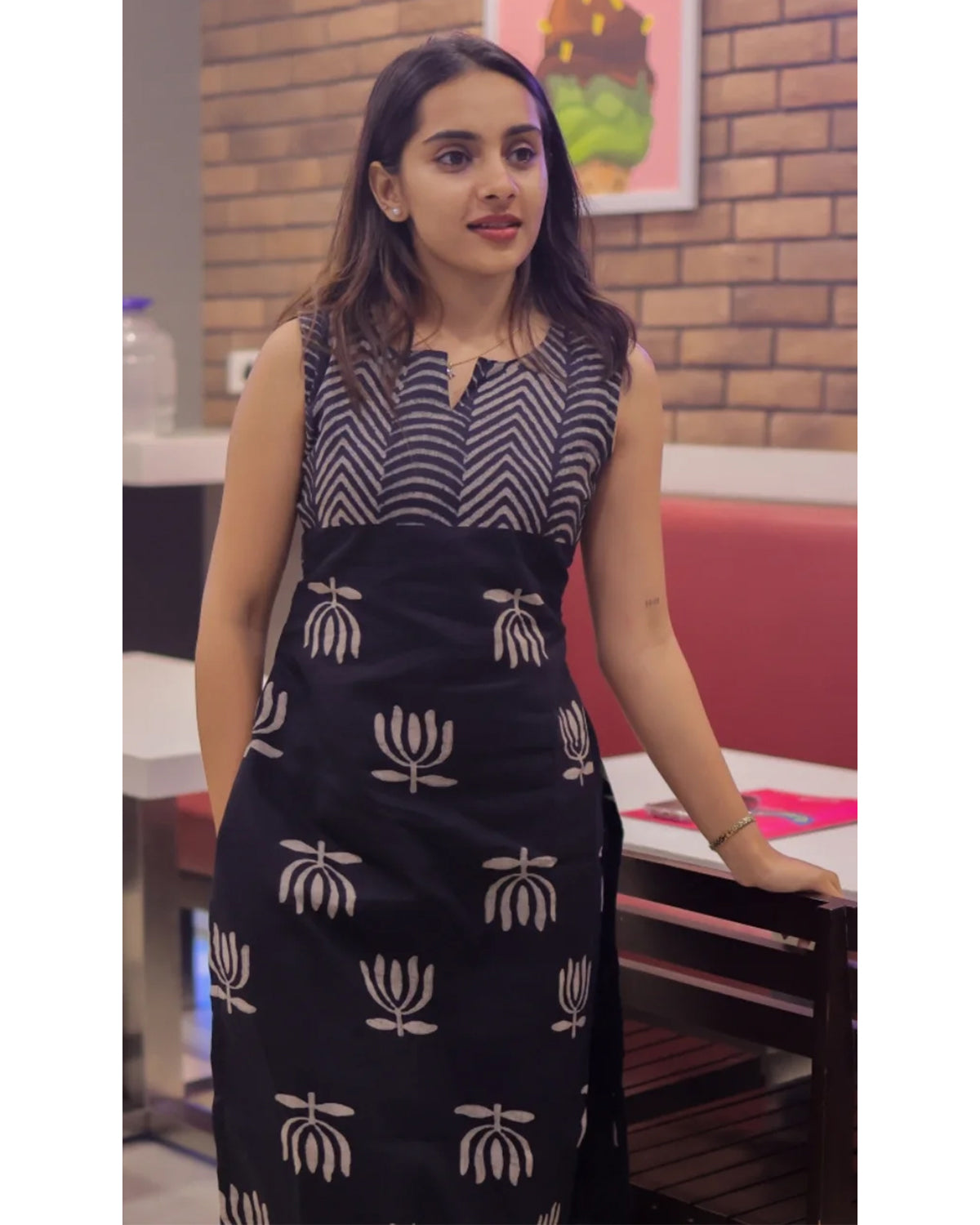 Women’s Rayon Butti Handblock Print Calf Length Straight Kurta Set