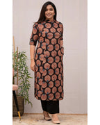 Women Rayon Printed Straight Kurta with Solid Pants