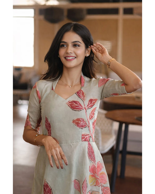 Cotton Blend A-Line Mid Calf Length Kurta for Women