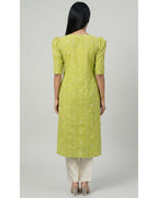 Women Green Handloom Cotton Straight Calf Length Kurta