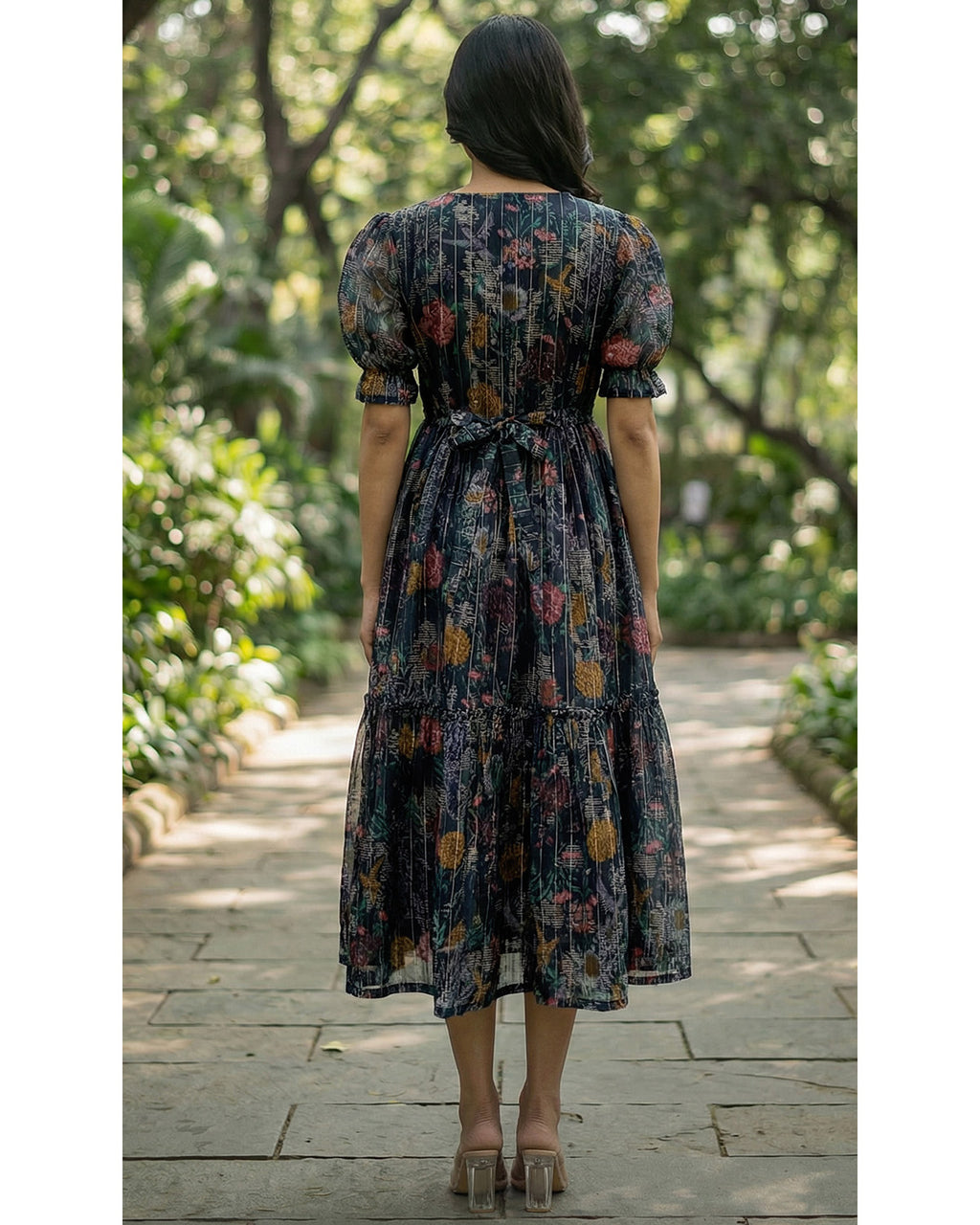 Chanderi Printed Fit and Flare Midi Dress for Women