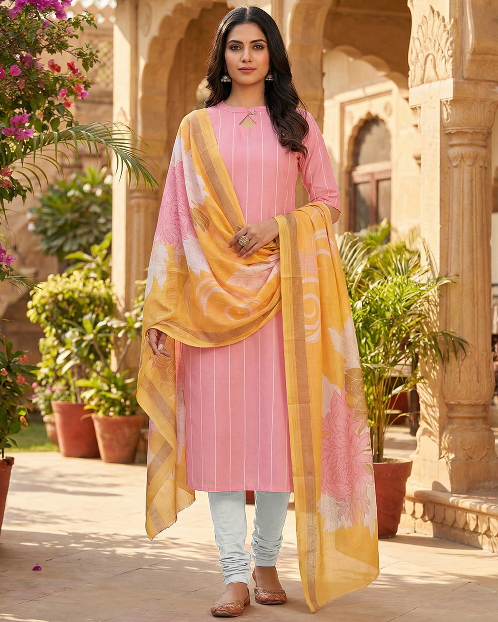 Women's Pink Rayon Kurti with Dupatta – Casual Chic