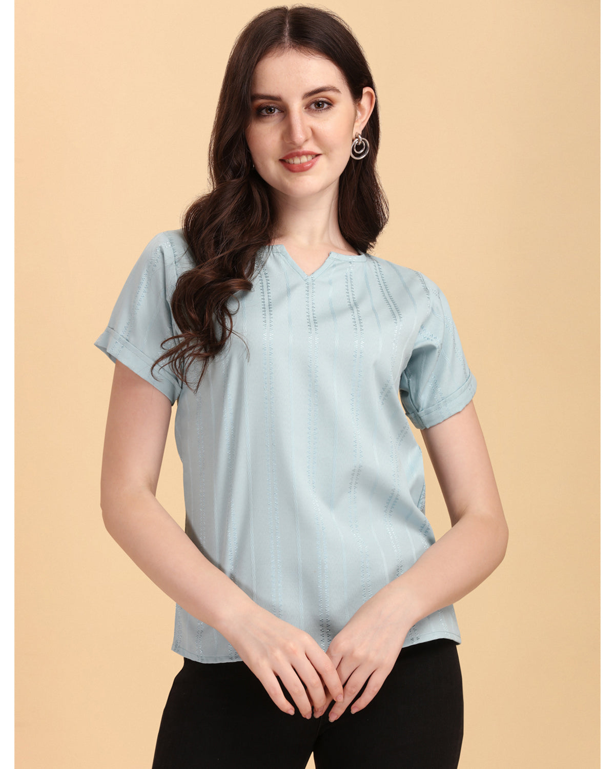 Women's Cotton Round Neck Seld Design Top