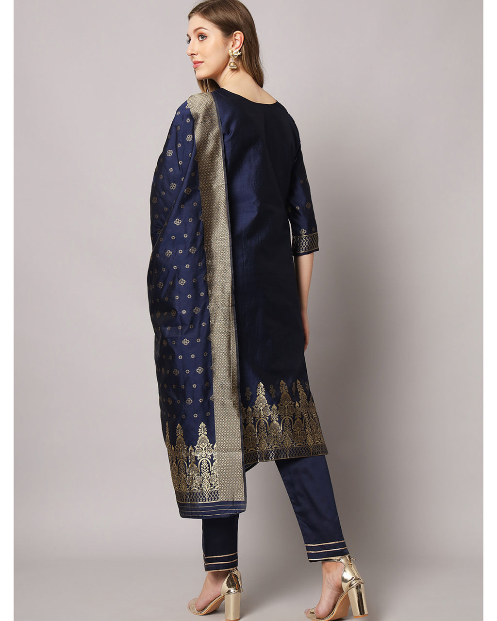 Jacquard silk blend woven kurta set  with dupatta