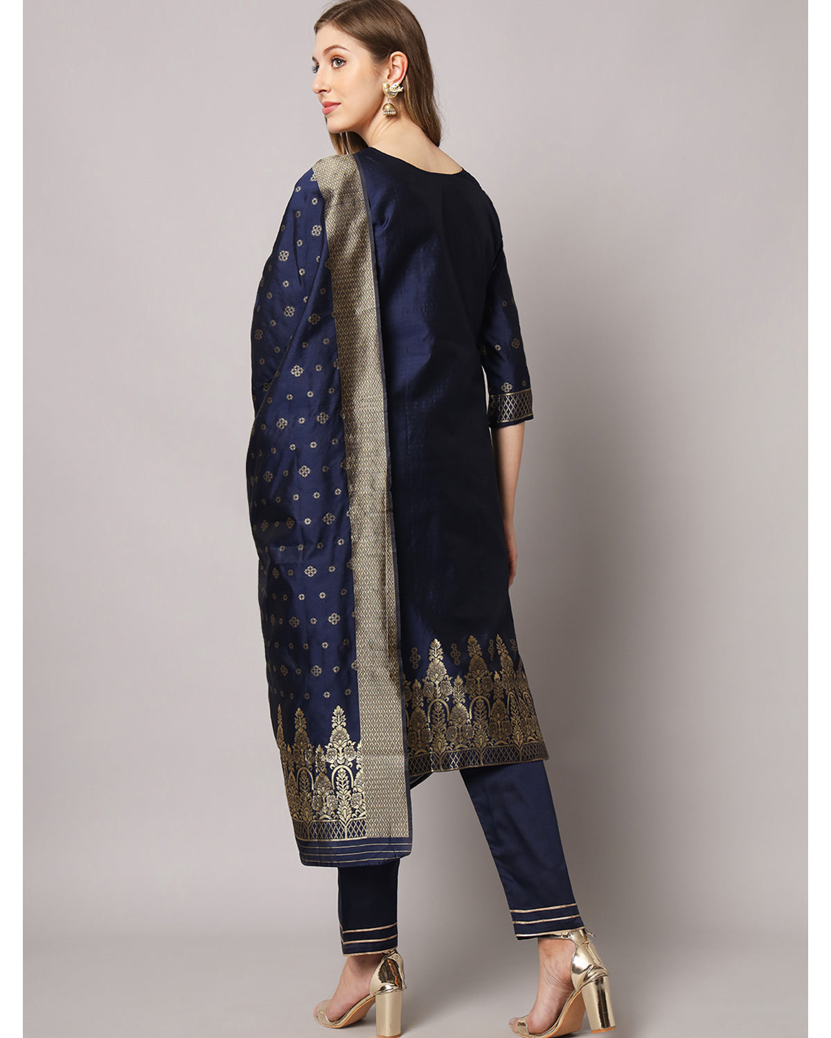 Jacquard silk blend woven kurta set  with dupatta