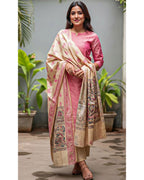 Women's Silk Blend Solid Kurta Set with Dupatta