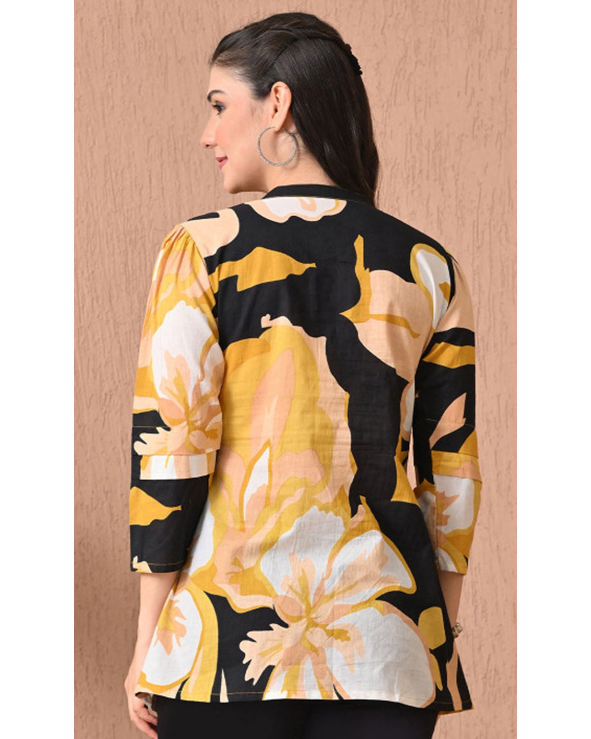 Women’s Cotton Abstract Printed Pleated Yoke Top