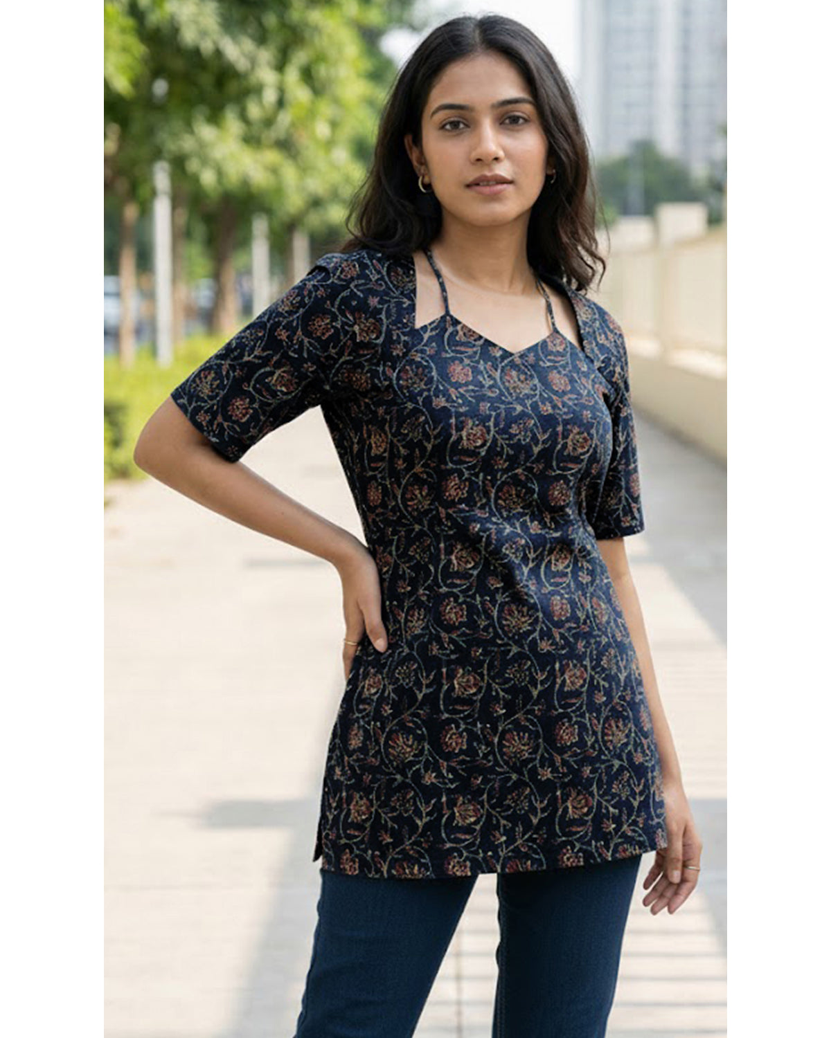Cotton Blend Printed Short Kurti for Women