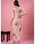 Women Pink Floral Printed Rayon Slub Kurta