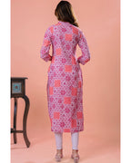 Women’s Pink Printed Rayon Slub Straight Kurta