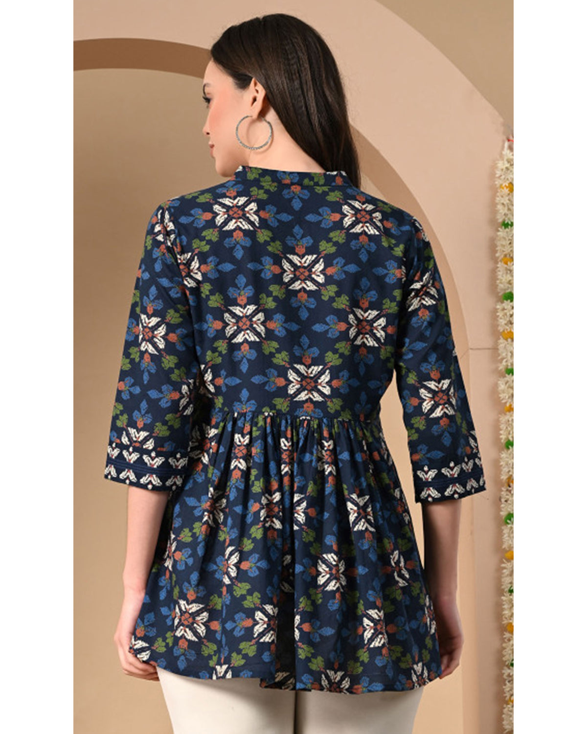 Women’s Cotton Printed A-Line Peplum Tunic Top