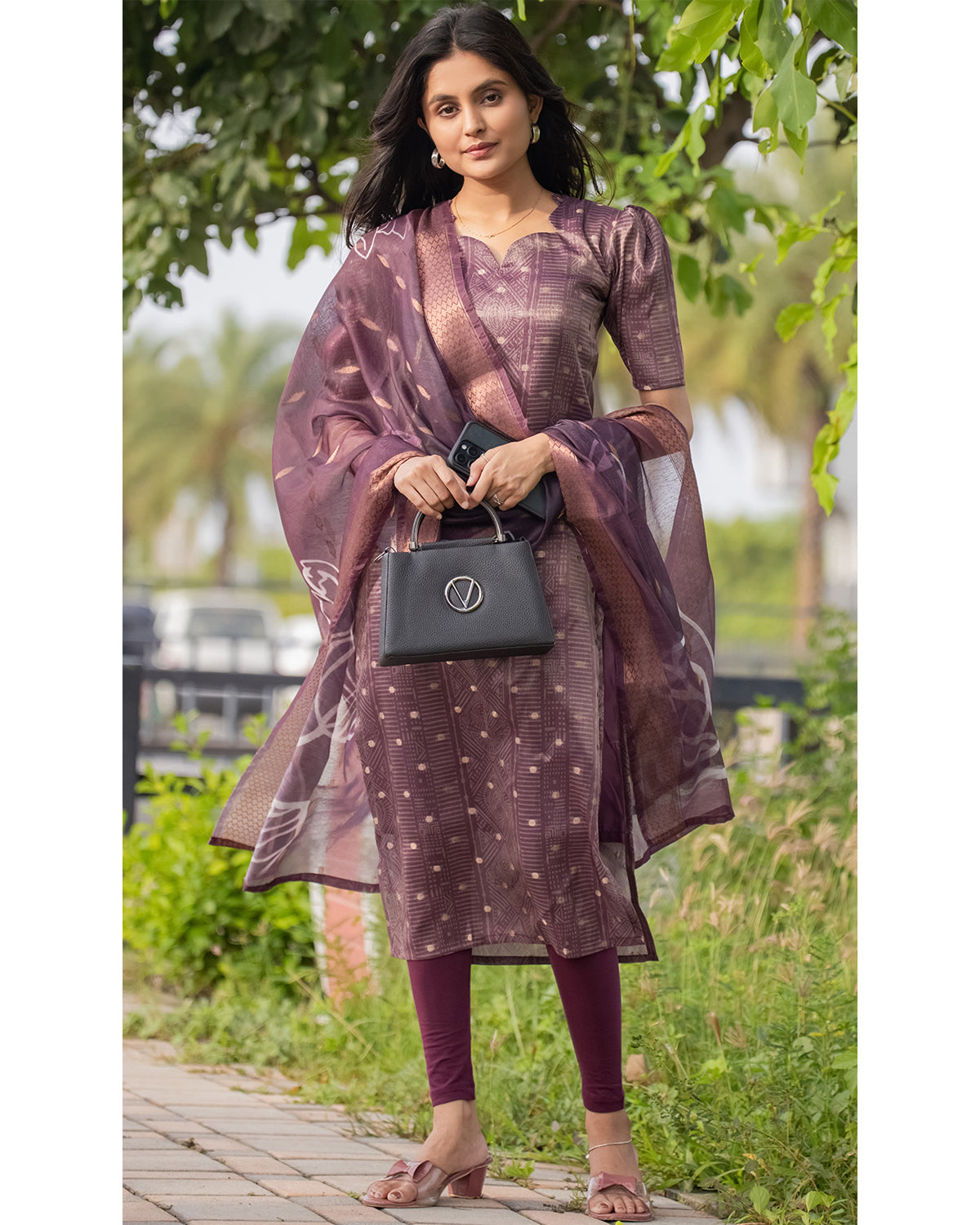 Women’s Shimmer Silk Printed Kurta with Dupatta