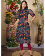Chanderi Floral Printed Calf Length Kurta For Women