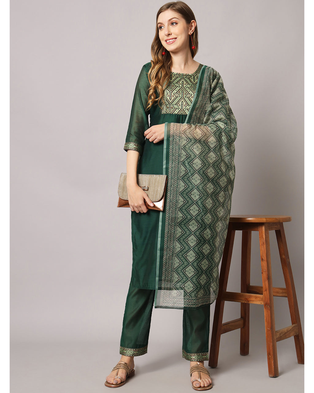 Cotton spun blend jacquard gala kurta set  with dupatta