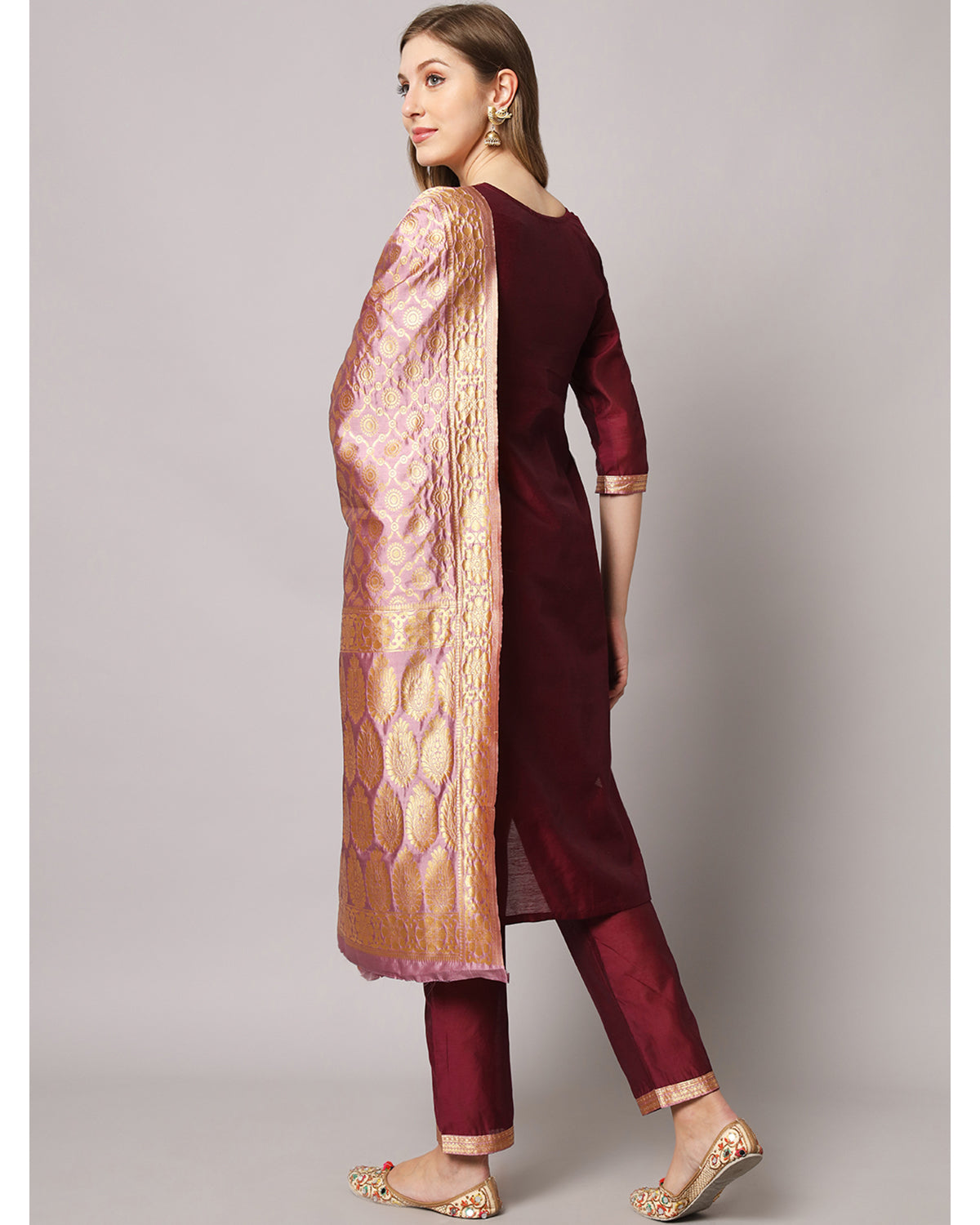 Silk blend jacquard gala kurta set  with dupatta