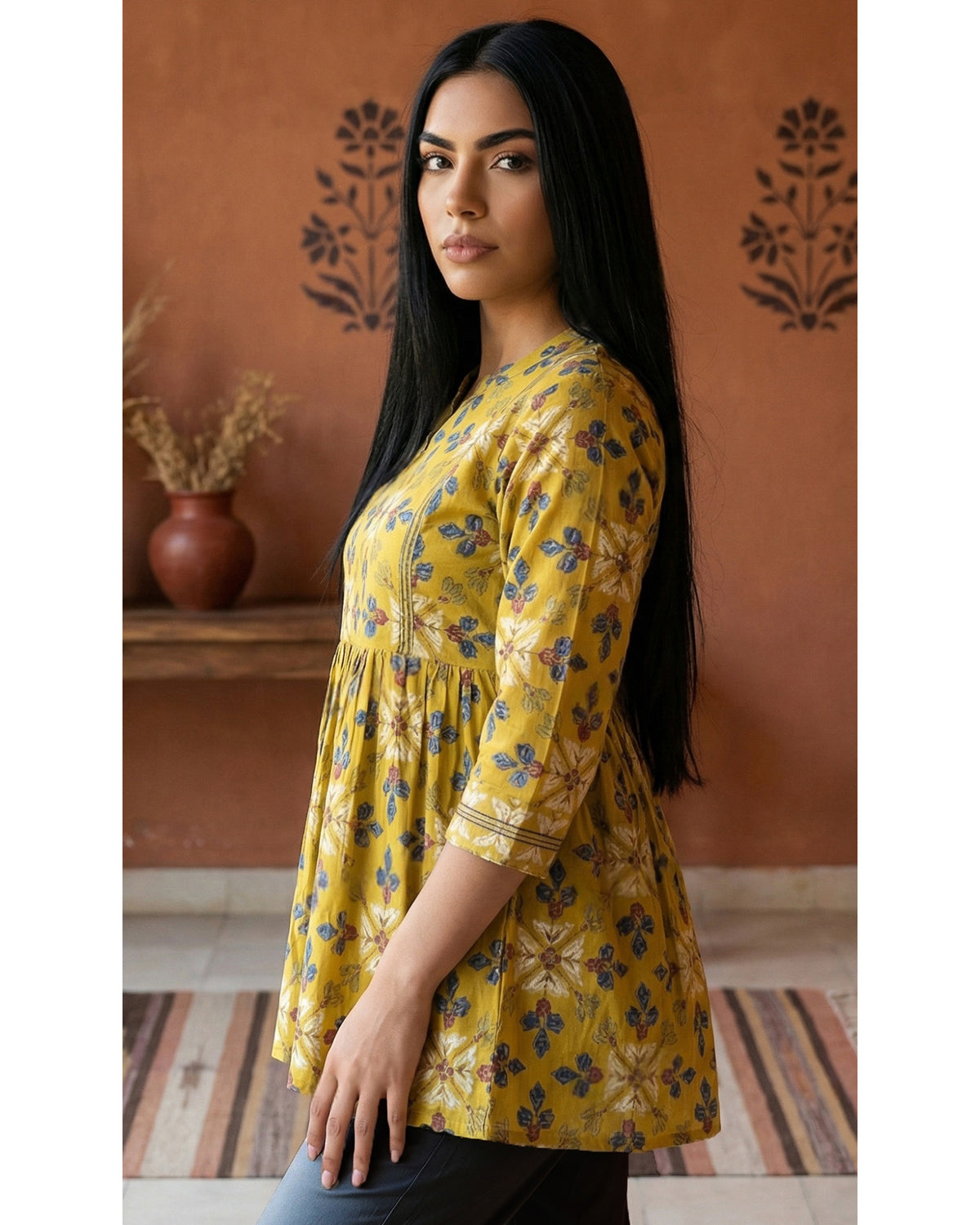 Women’s Cotton Floral Printed A-Line Tunic Top for Office Wear