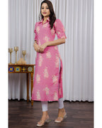 Chanderi Floral Printed Calf Length Kurta For Women