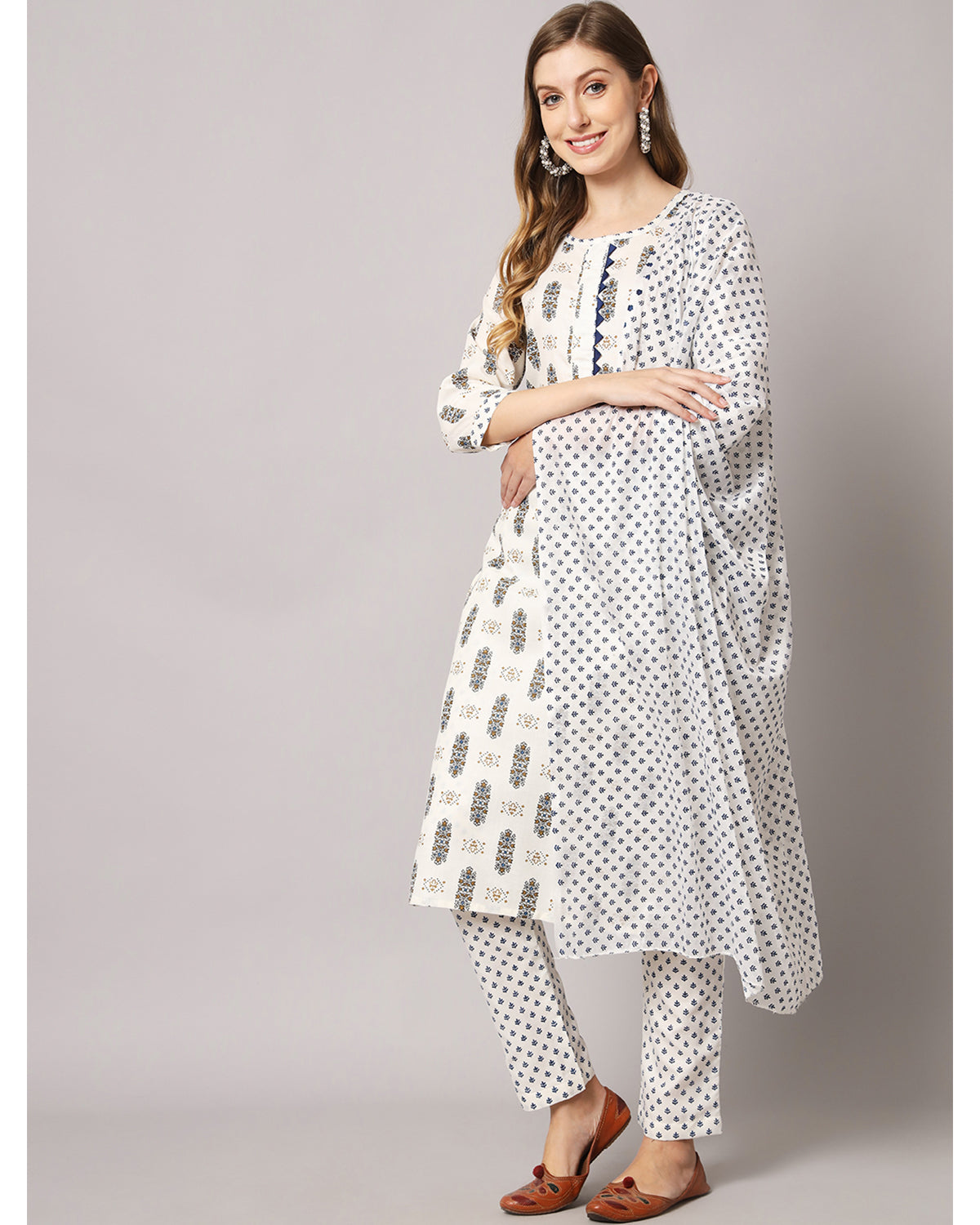 Cotton blend print kurta set  with dupatta