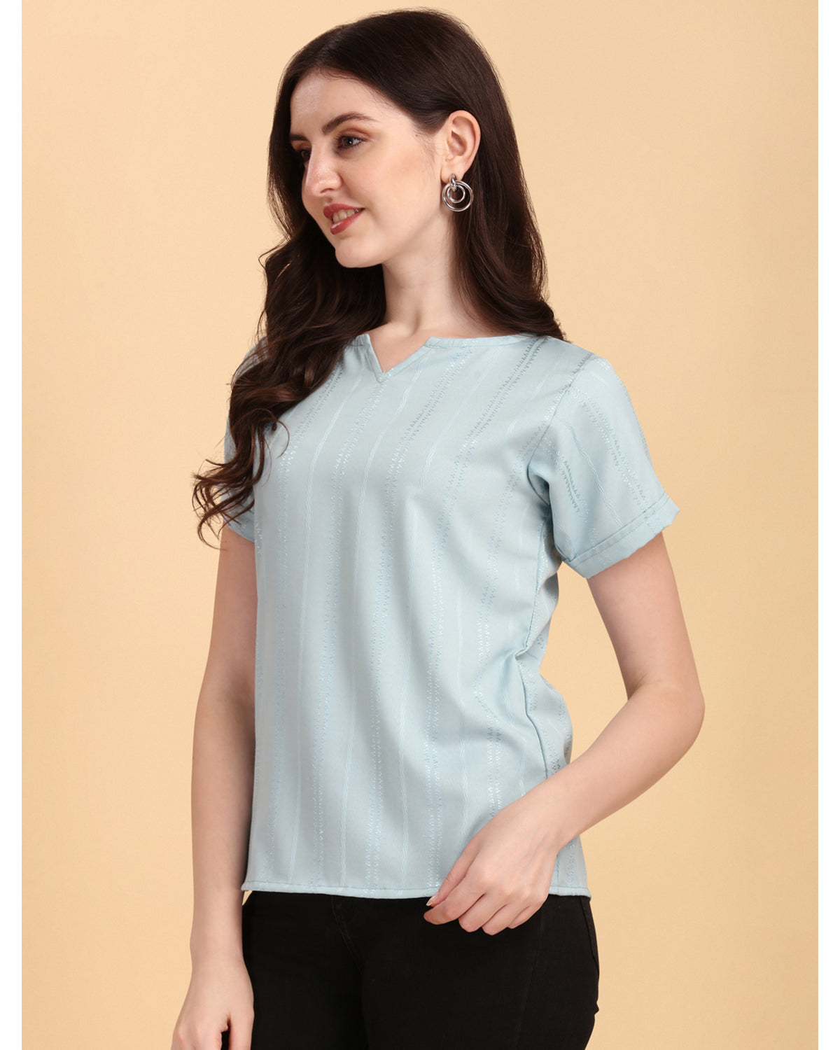 Women's Cotton Round Neck Seld Design Top