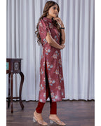 Women's Chanderi Stitched Printed Straight Kurta