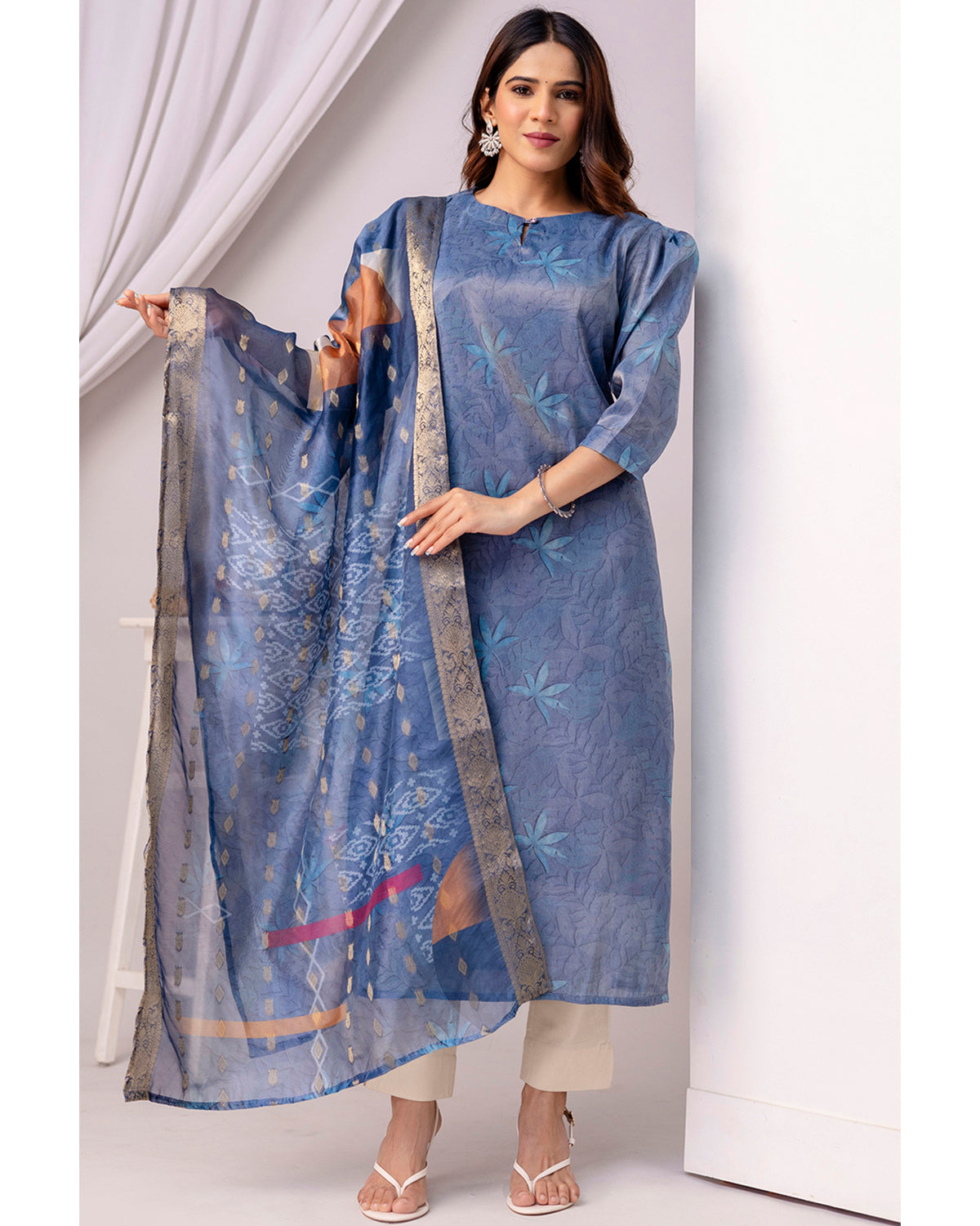 Women’s Shimmer Silk Printed Kurta with Dupatta