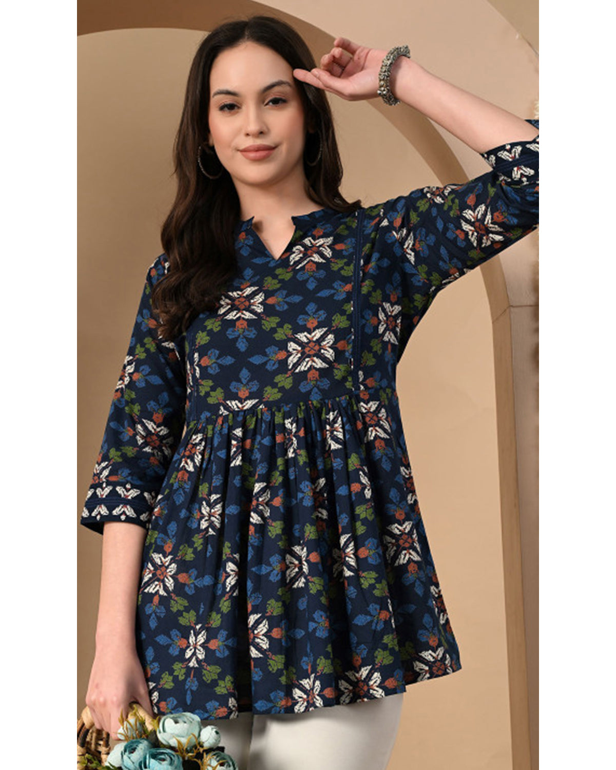 Women’s Cotton Printed A-Line Peplum Tunic Top