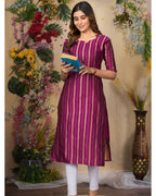 Jacquad weaving Calf Length Kurta For Women KT34_Wine