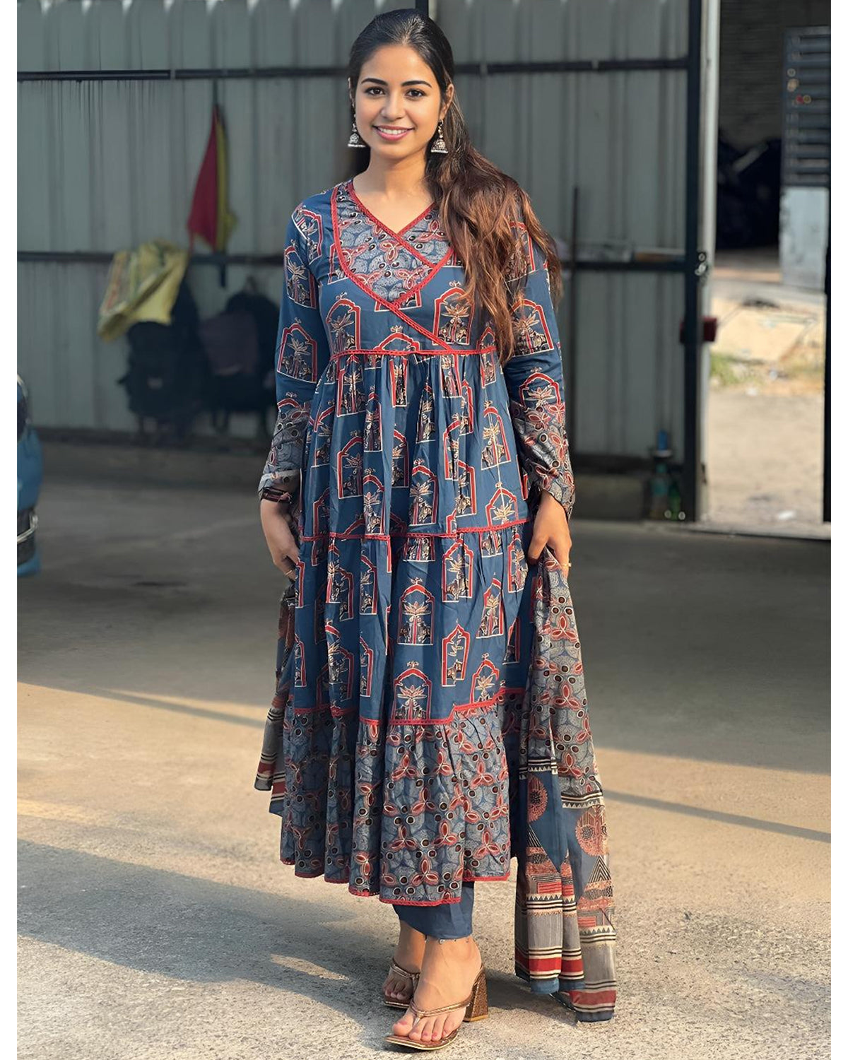 Women’s Rayon Printed Anarkali Kurta with Dupatta Set