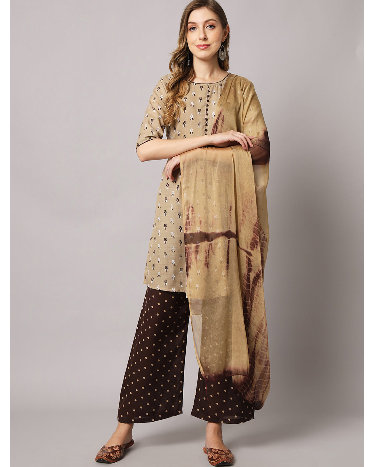 Cotton blend print kurta set with dupatta