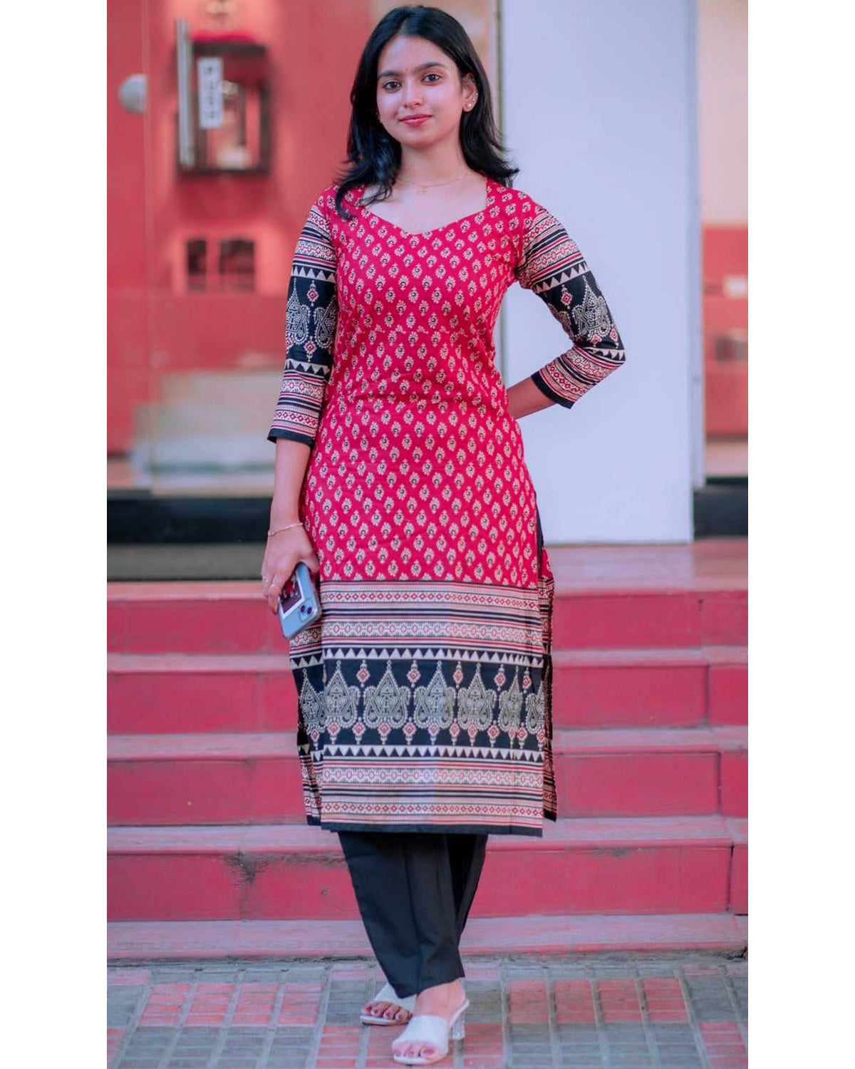 Women’s Rayon Ajrakh Block Print Kurta Set