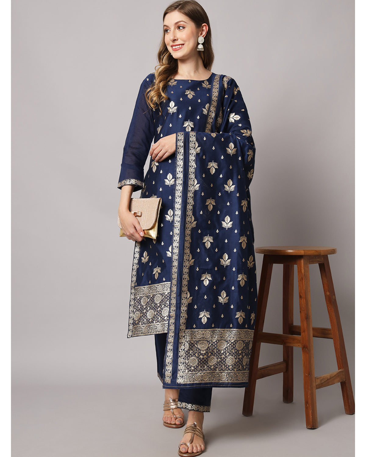 Jacquard silk blend woven kurta set  with dupatta