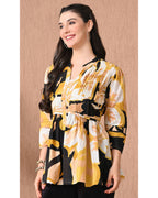 Women’s Cotton Abstract Printed Pleated Yoke Top