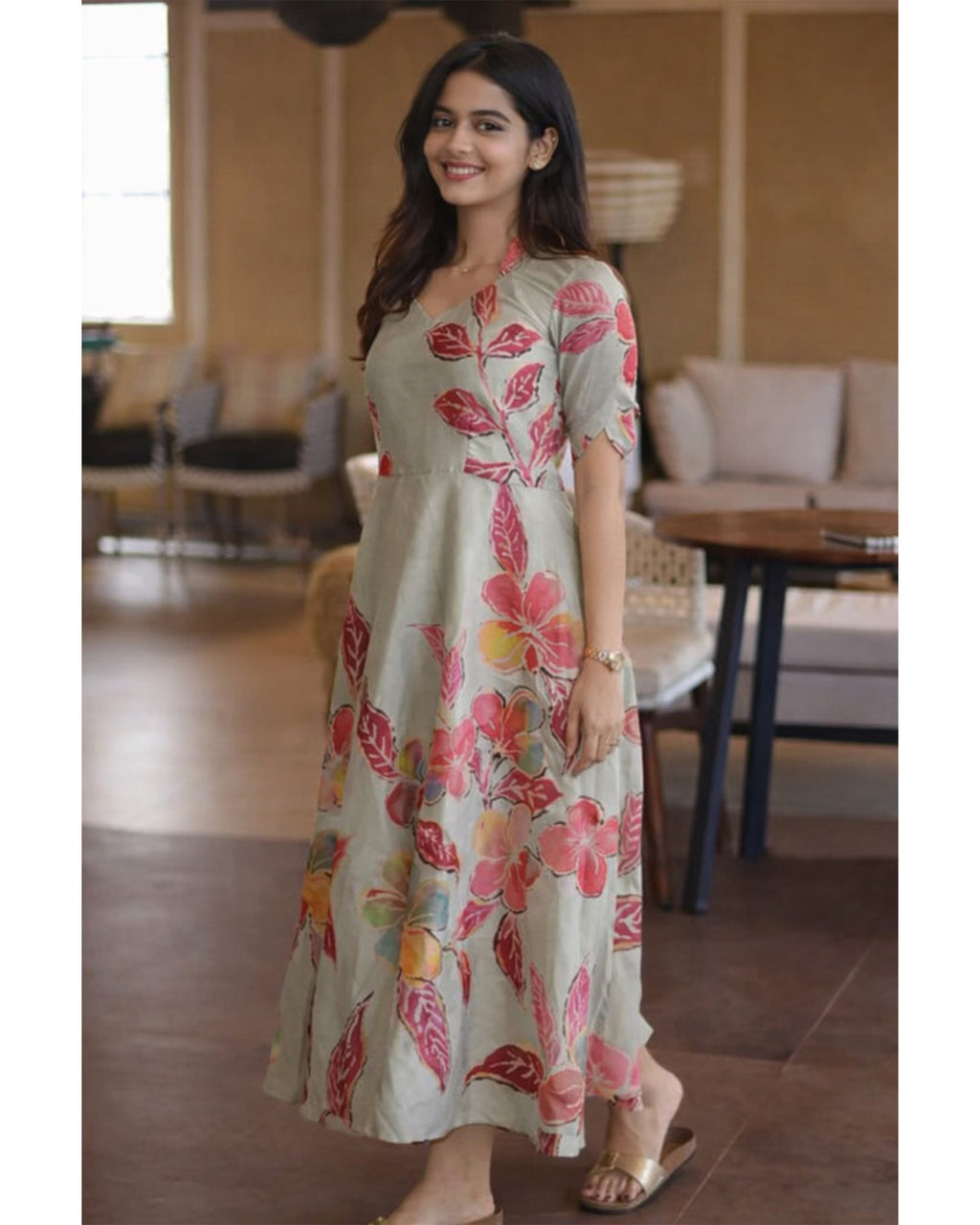 Cotton Blend A-Line Mid Calf Length Kurta for Women