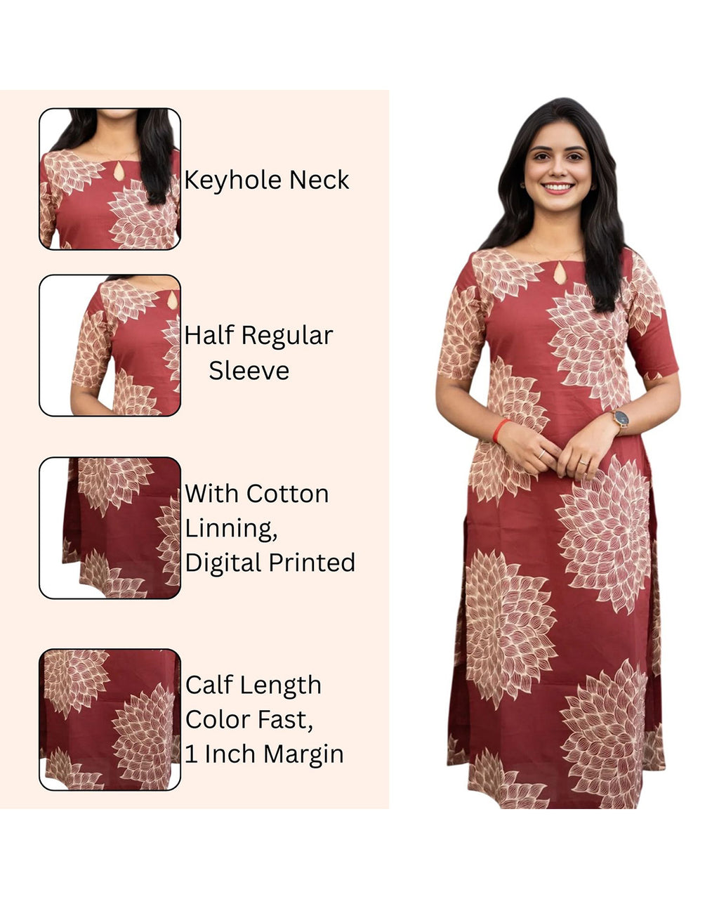 Rayon Printed Calf Length Kurta for Women