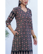 Black Rayon Calf Length Kurta for Women