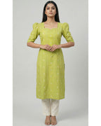 Women Green Handloom Cotton Straight Calf Length Kurta