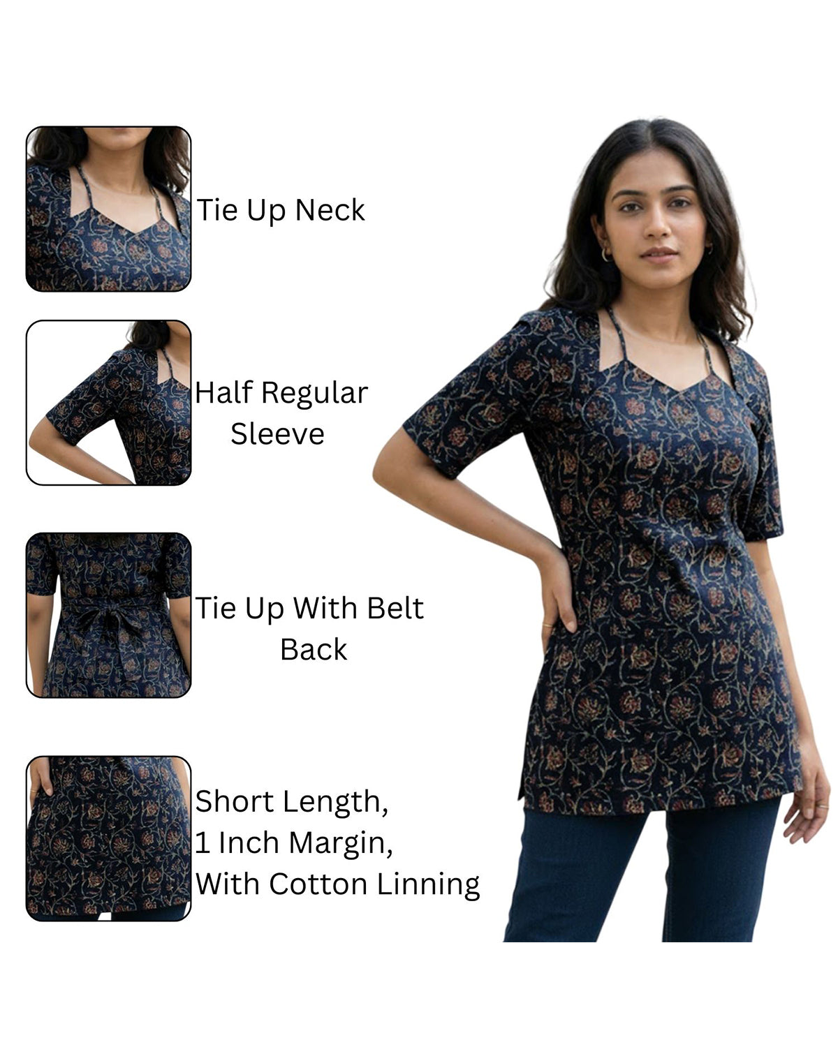 Cotton Blend Printed Short Kurti for Women