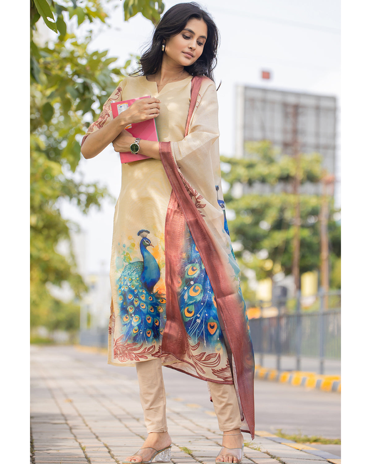 Women’s Shimmer Silk Printed Kurta with Dupatta