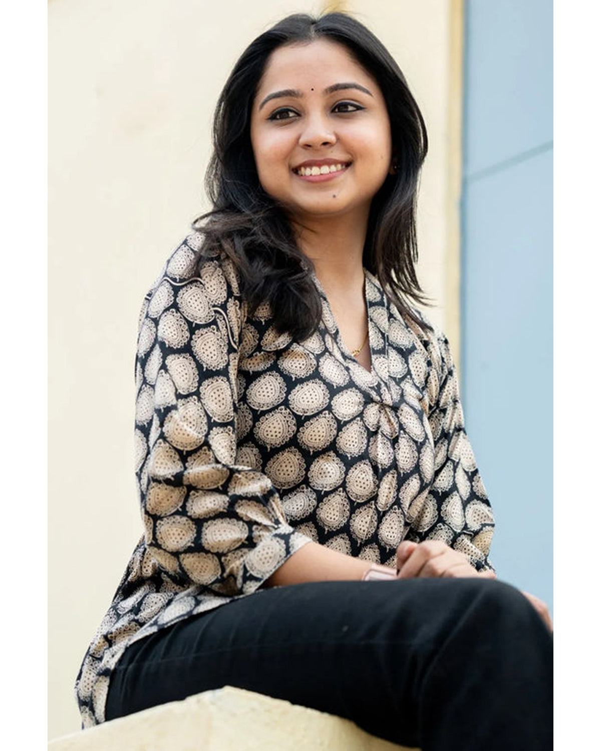 Women's Cotton Stitched Printed Straight Short Kurta