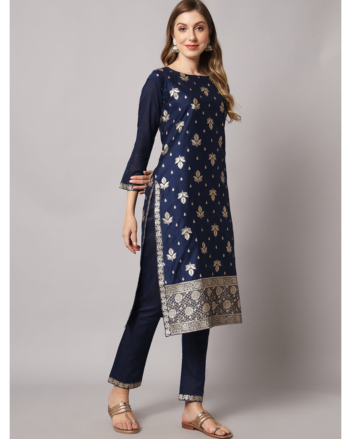 Jacquard silk blend woven kurta set  with dupatta