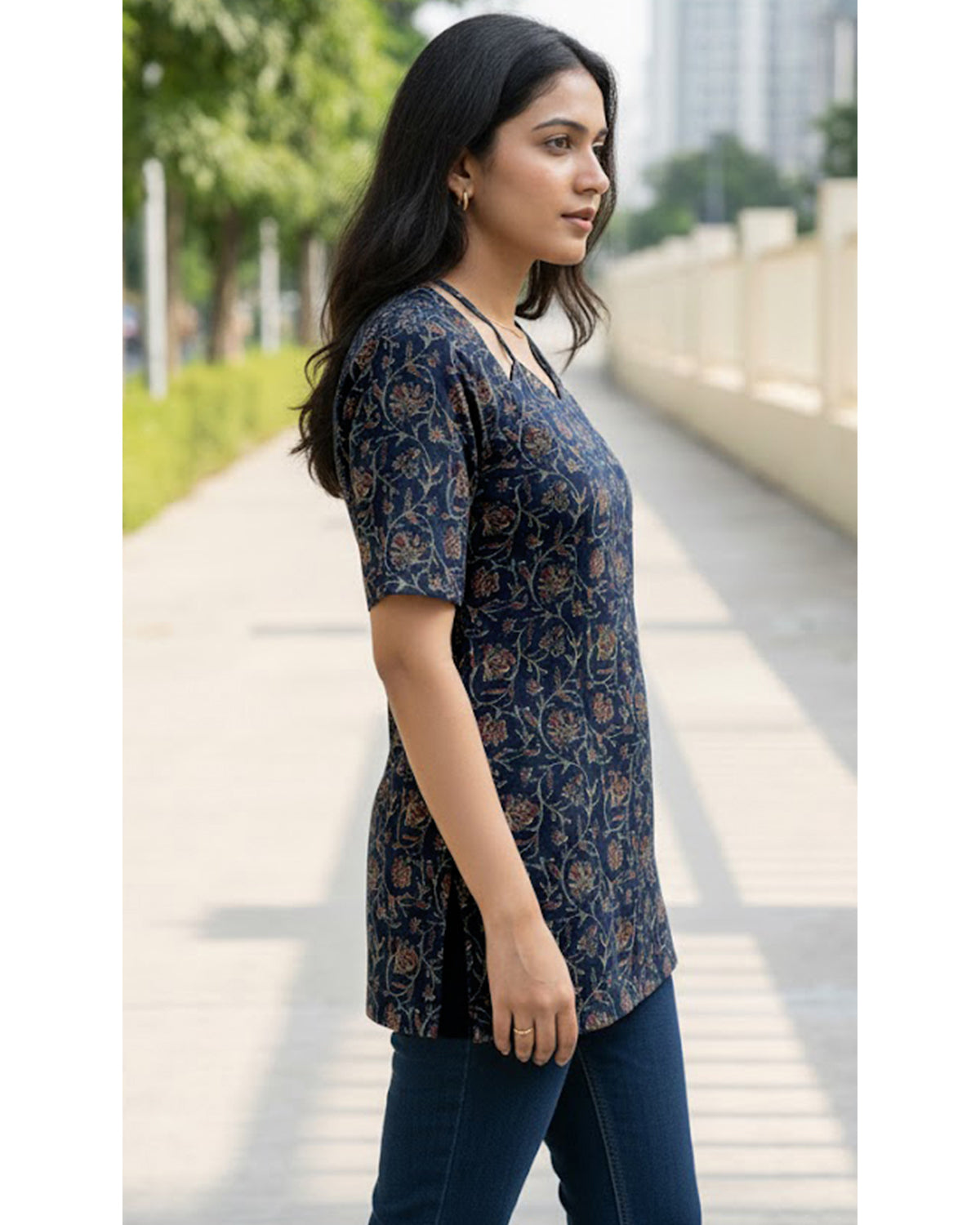 Cotton Blend Printed Short Kurti for Women